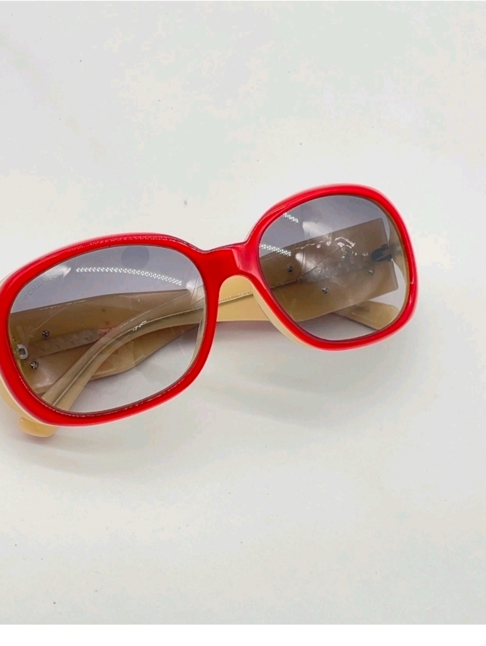 Authentic Chanel 5113 c.970/11 Camellia Red Beige Sunglasses W/Case - Picture 9 of 16